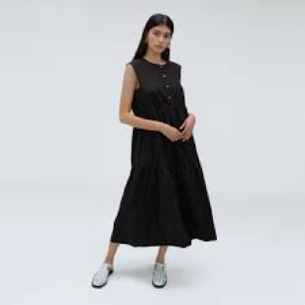 Everlane The Tiered Midi Dress Black/M